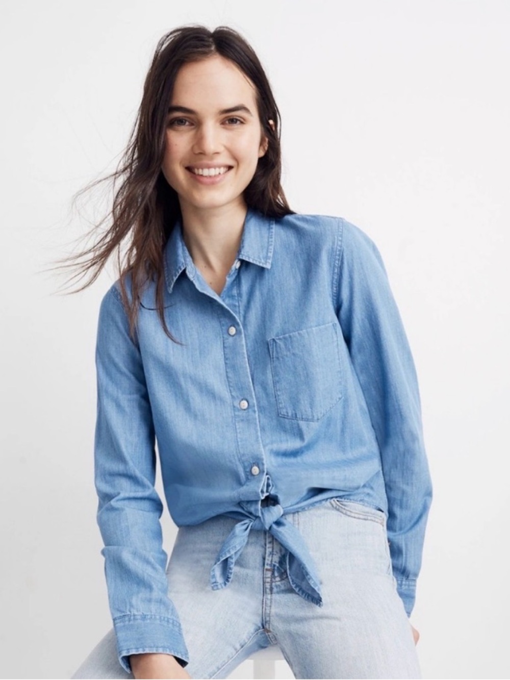 Madewell tie front denim top size S